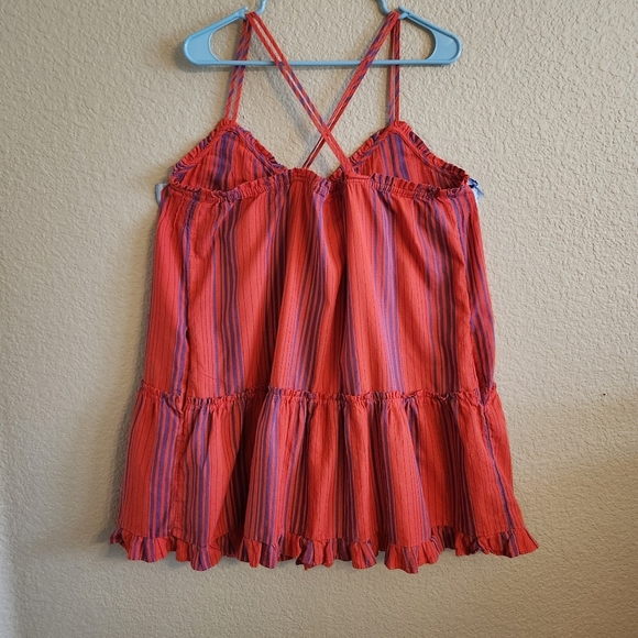 American Threads Red & Purple Striped Baby Doll Tiered Beach Dress XL Cottage - Picture 4 of 7